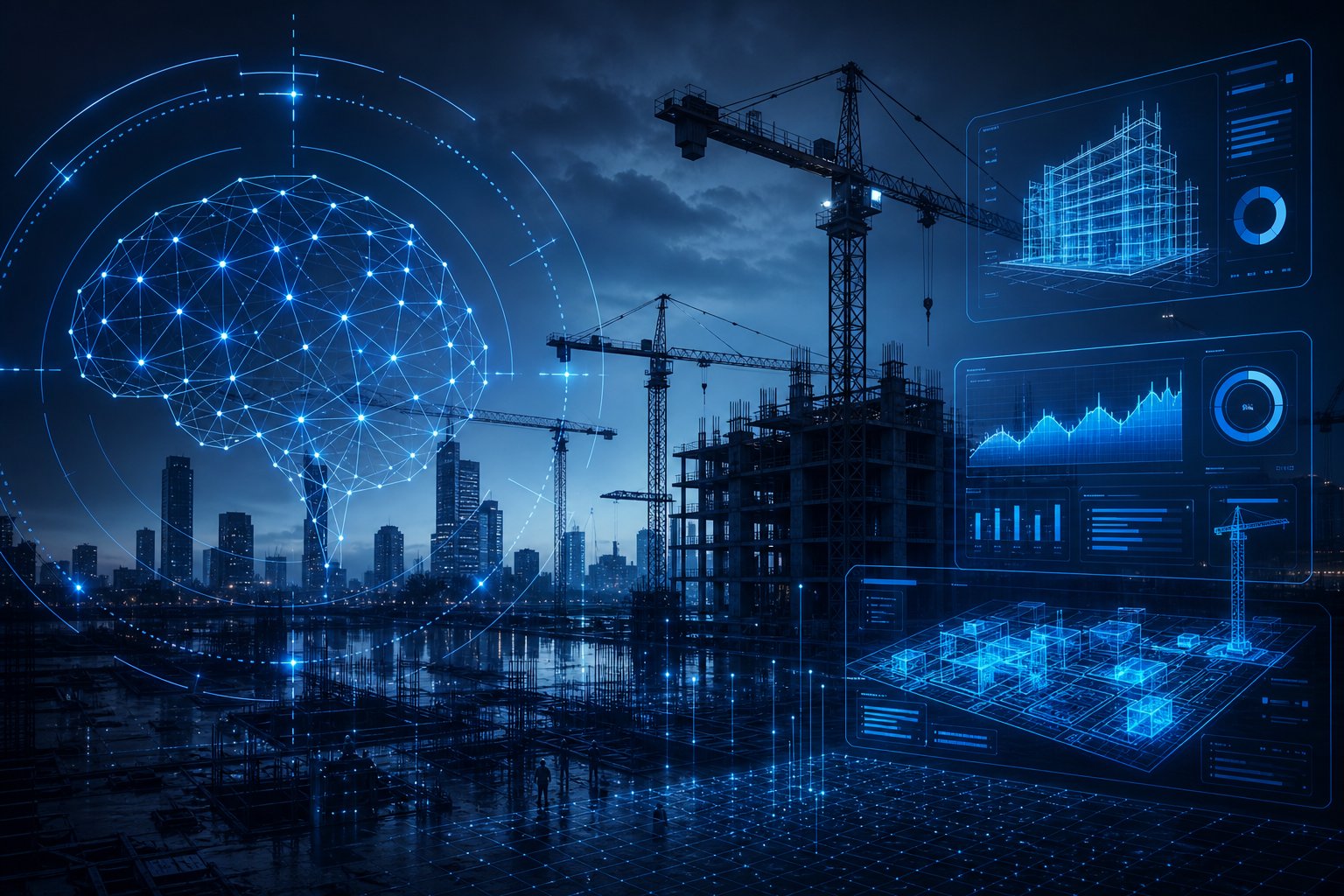 איור של בינה מלאכותית בניהול פרויקטי בנייה