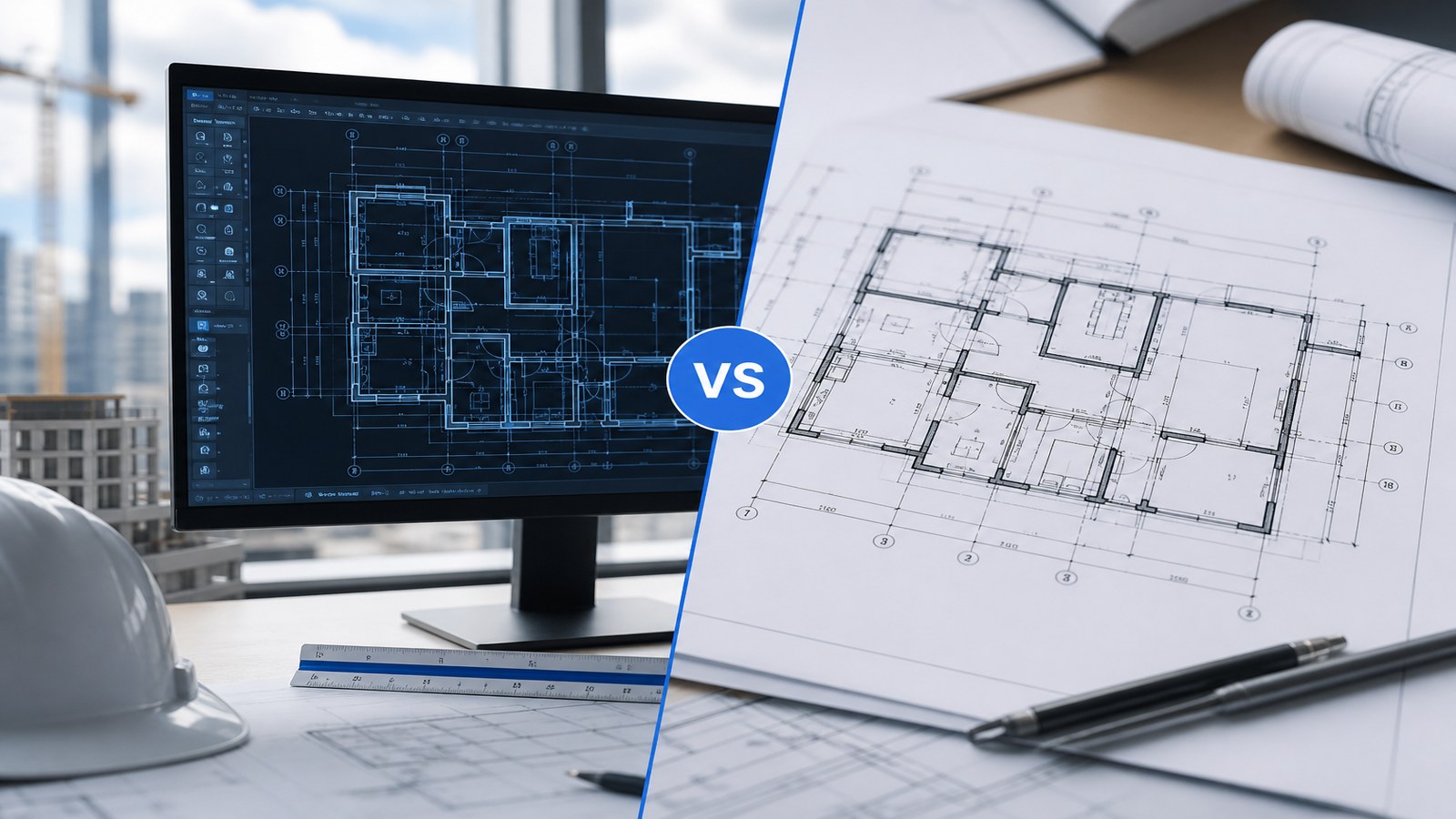 השוואה ויזואלית: תוכנית CAD במסך מול PDF מודפס לכימות כמויות