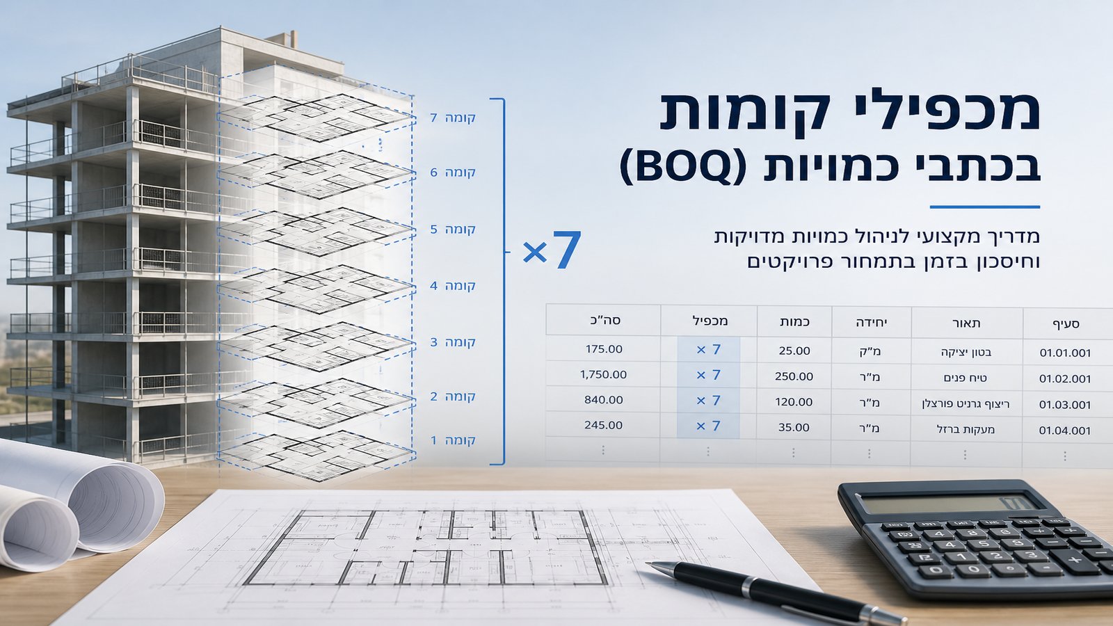 תוכנית קומה טיפוסית ומכפיל קומות בכתב כמויות