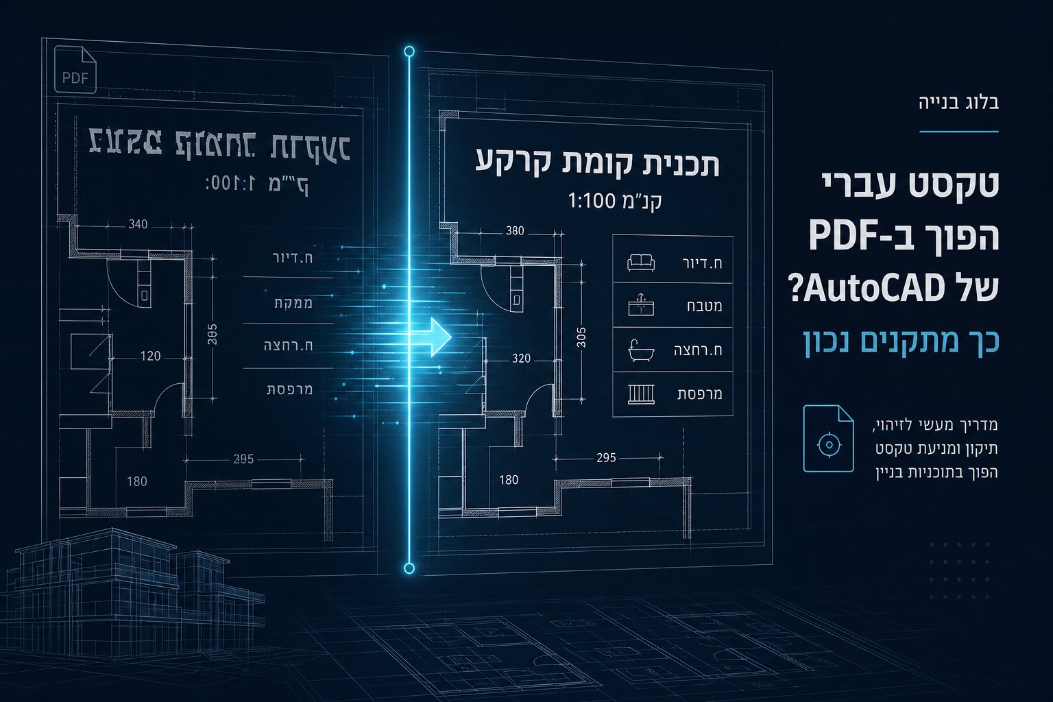 איור של תיקון עברית הפוכה בתוכניות CAD